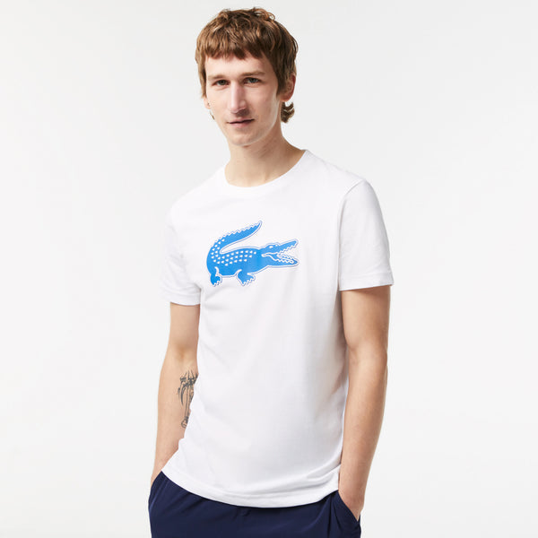 Lacoste Men's SPORT 3D Print Crocodile Breathable Jersey T-Shirt (WHITE/BLUE)