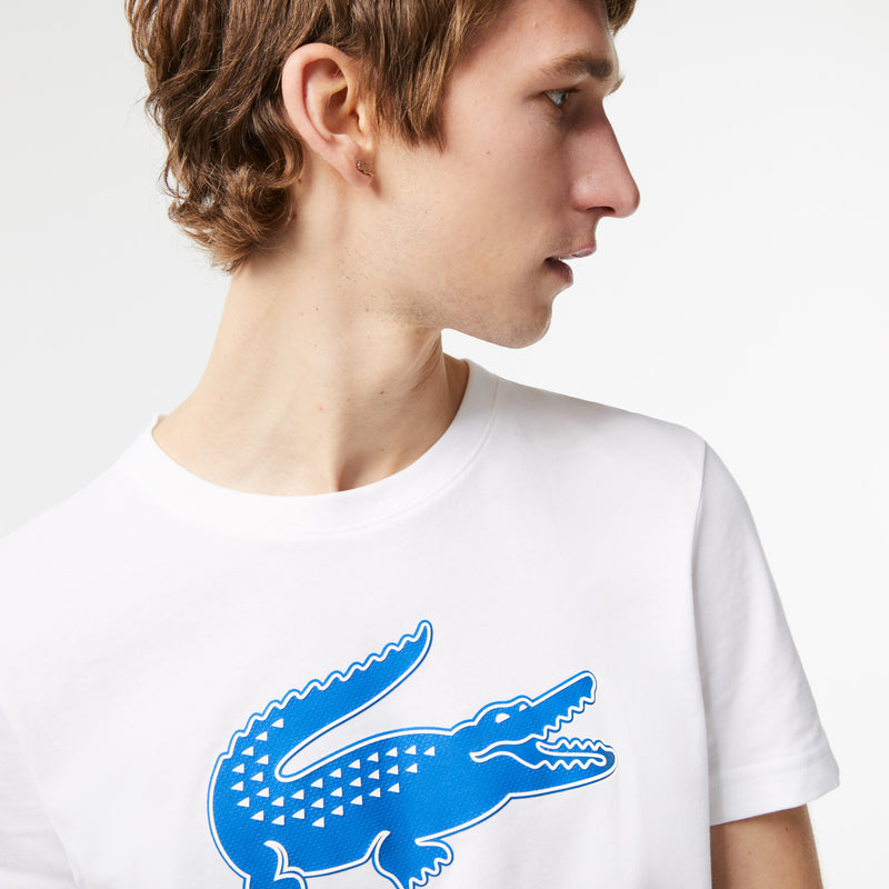 Lacoste Men's SPORT 3D Print Crocodile Breathable Jersey T-Shirt (WHITE/BLUE)