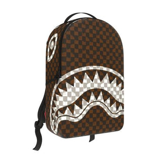 Sprayground BROWN AND CREAM DRIP CHECK SHARK BACKPACK
