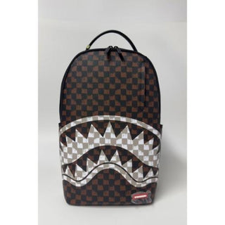 Sprayground BROWN AND CREAM DRIP CHECK SHARK BACKPACK