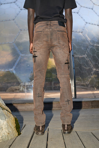 RTA Bryant Skinny Jean | Mocha Drift Cross Patch
