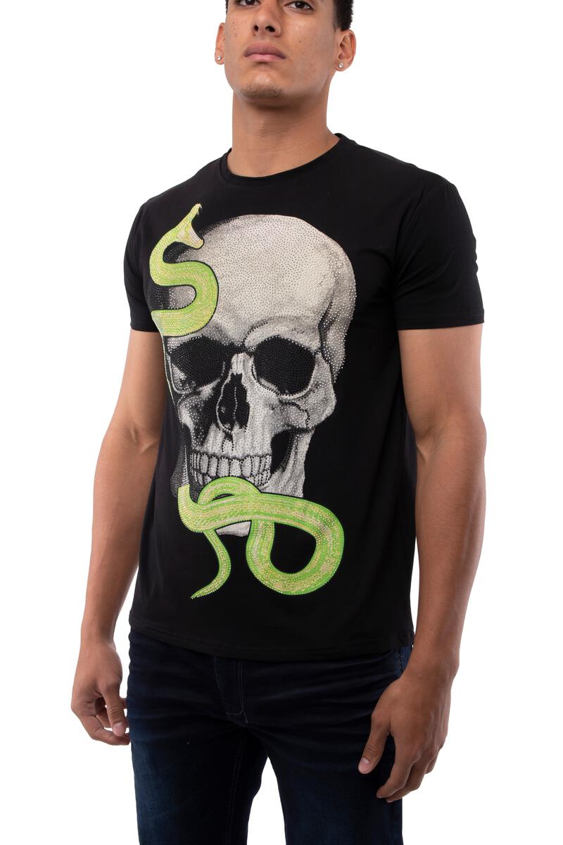 XRAY Skull & Neon Snake Rhinestone Shirt (Black)