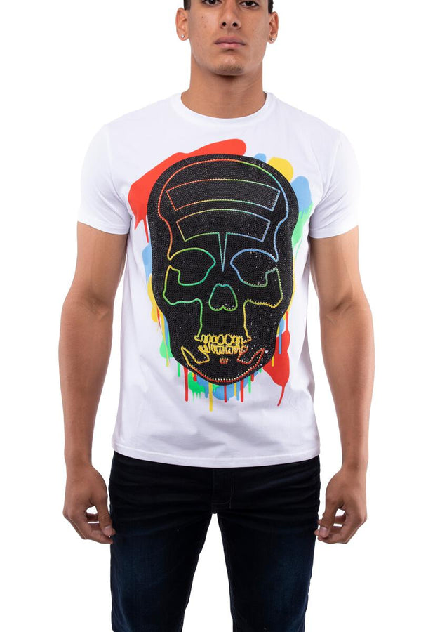 XRAY Skull Rhinestone Paint Drip Shirt (White)