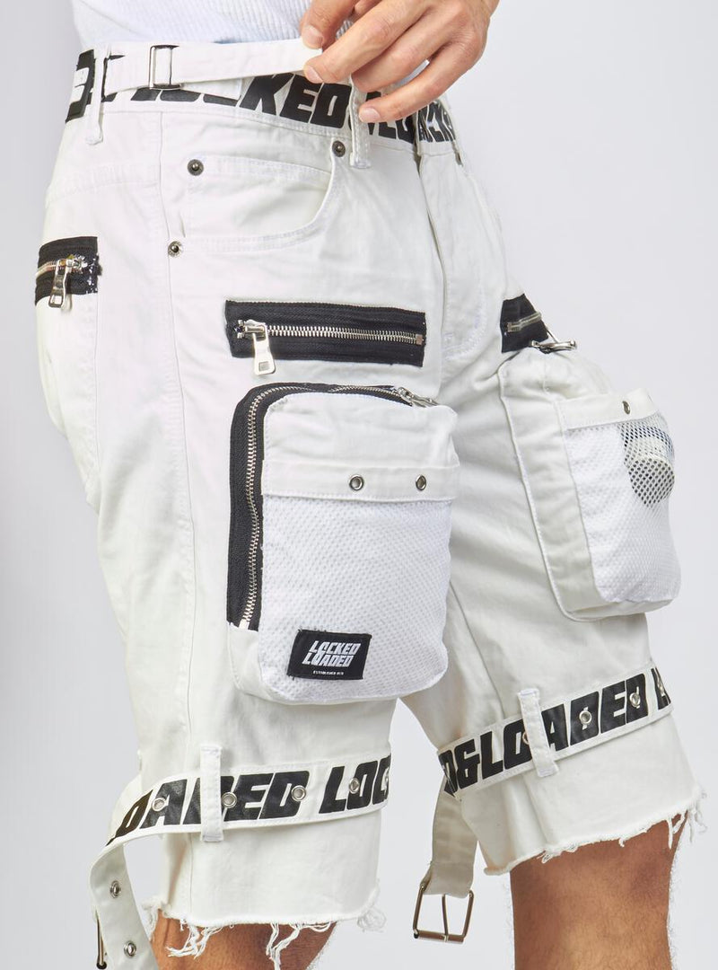 Locked & Loaded Twill Shorts (White/Black)