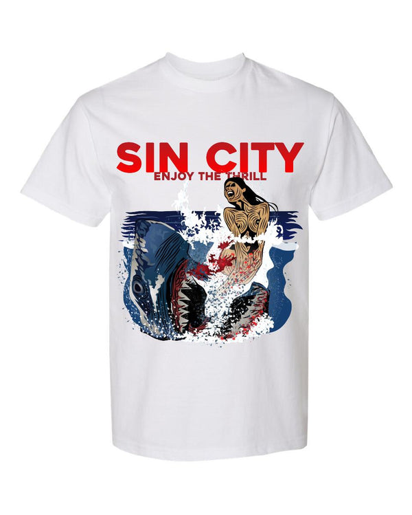 Indore Collection SIN CITY SHARK TEE (White)
