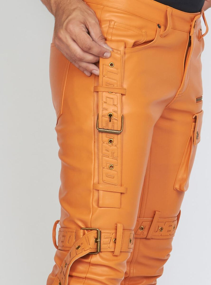 Locked & Loaded PU Leather Pants with Leather Print (Orange)