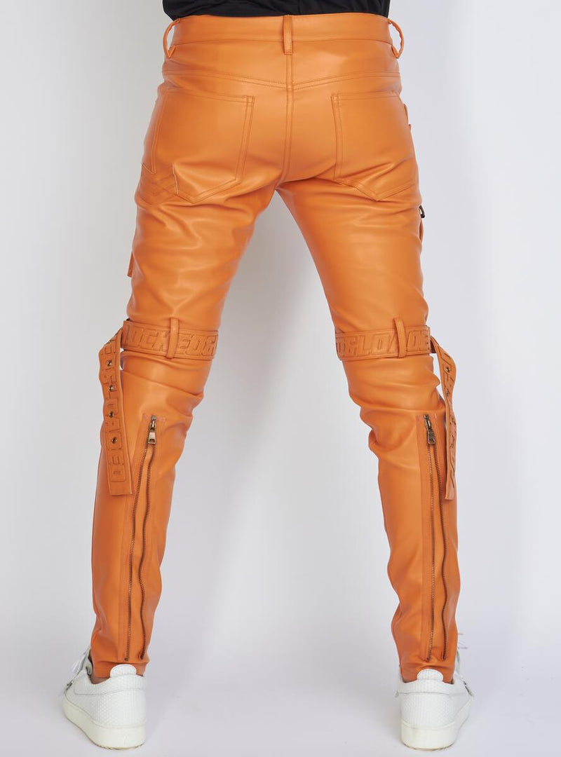 Locked & Loaded PU Leather Pants with Leather Print (Orange)