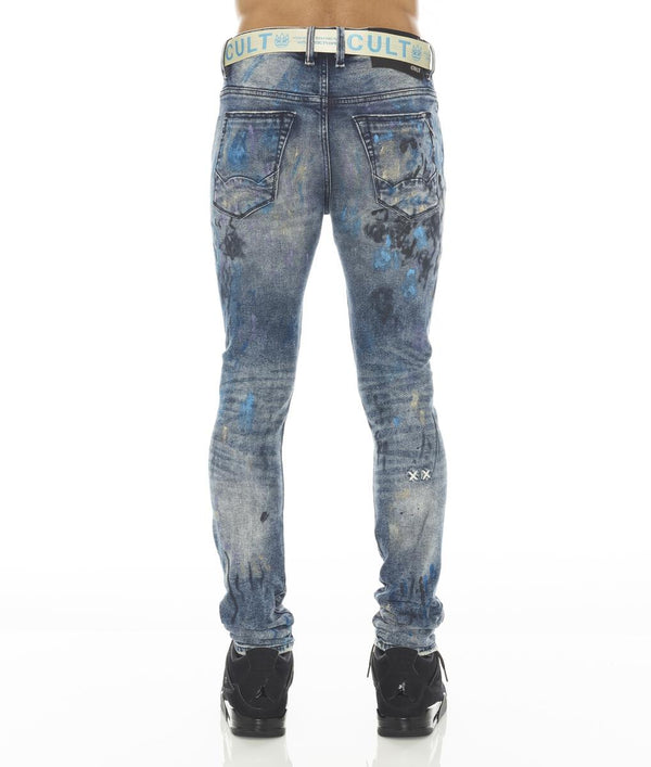 Cult of Individuality PUNK SUPER SKINNY STRETCH w/BABY BLUE BELT (ABSTRACT)