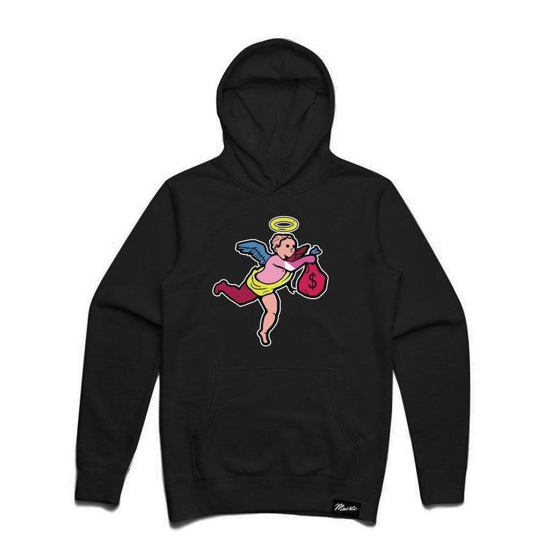 Hustle Daily Born  MULTI COLOR ANGEL Chenille Patch Hoodie (Black)