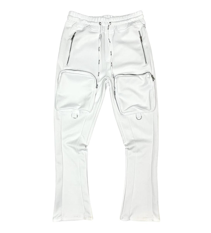 Motive Denim Stacked Track Pants w/ Cargo Pockets (White)
