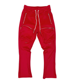 Motive Denim Stacked Track Pants w/ Cargo Pockets (Red)