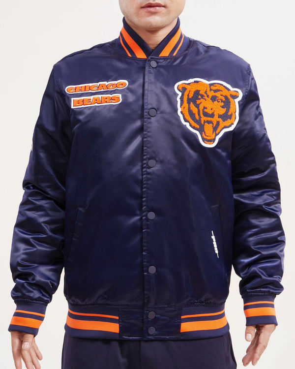 PRO STANDARD Chicago Bears Retro Classic Rib Satin Jacket (Midnight Navy/Orange/Midnight Navy)