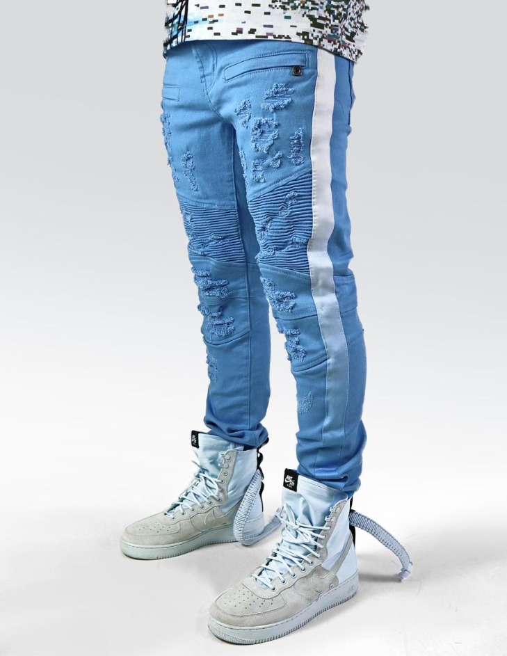 Preme N.C Blue faded tape Denim Jeans (Baby Blue)
