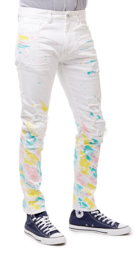 Smoke Rise Fashion Jeans With Paint (Spectrum White)