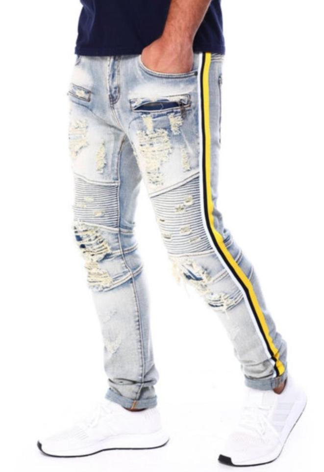 Preme Denim Male Indigo Jeans (Yellow Stripe)