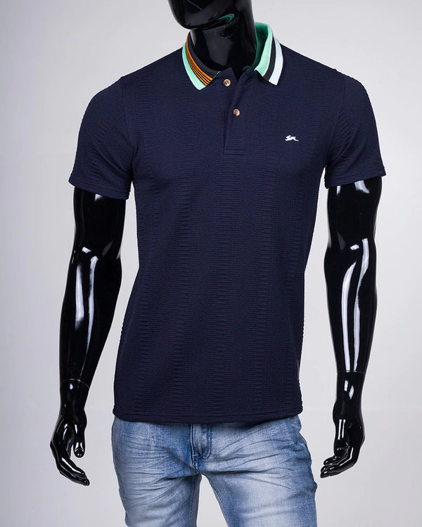 A Tiziano Bishop | Men's Short Sleeve Fancy Knit Polo (Navy)