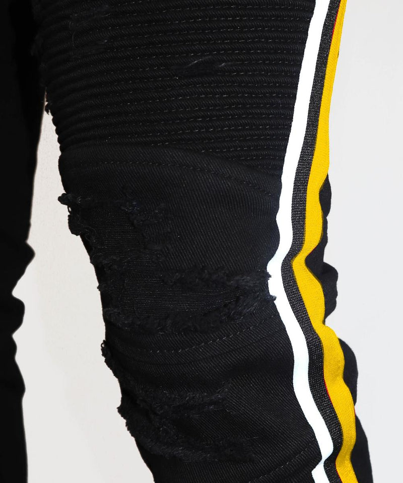 Preme Denim Buffalo Black Jeans (Black/Yellow/White Stripe)