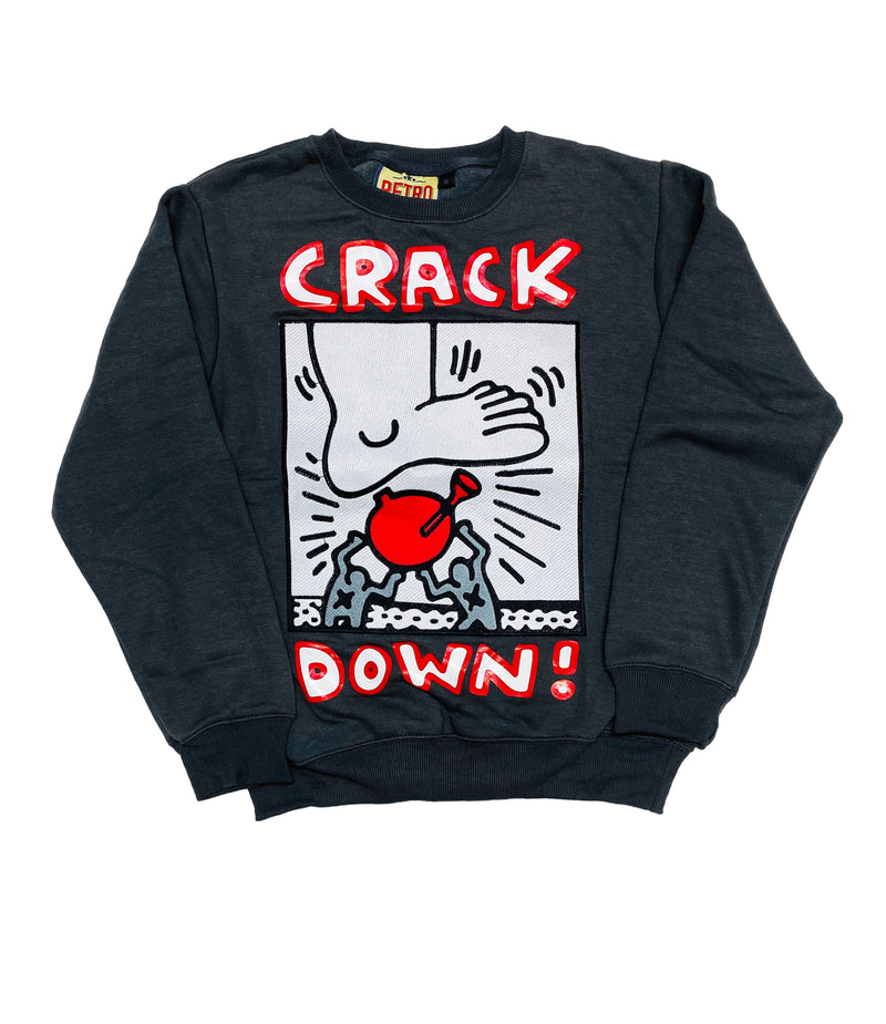 Retro Label Crack Down Crewneck (Retro 12 Grey)