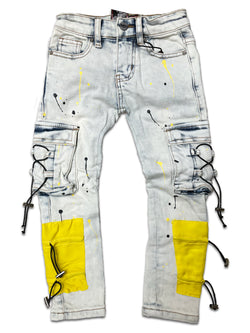 DenimiCity Kids Tactical Cargo Jeans (Lt Blue/Yellow)