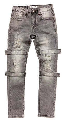 Preme Denim Berlin Grey Jeans (Clear Rhinestone Strap)
