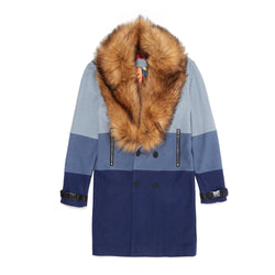 Vie Riche Removable Fur 3 Tone Overcoat (Blue)
