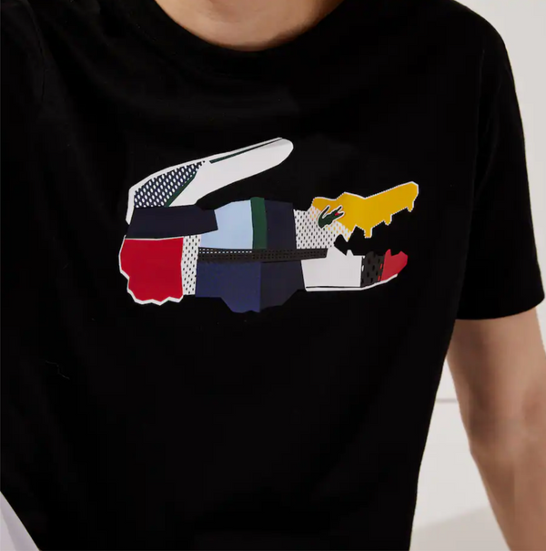 Lacoste Men's Lacoste SPORT Patchwork Crocodile Print Cotton T-shirt (Black)