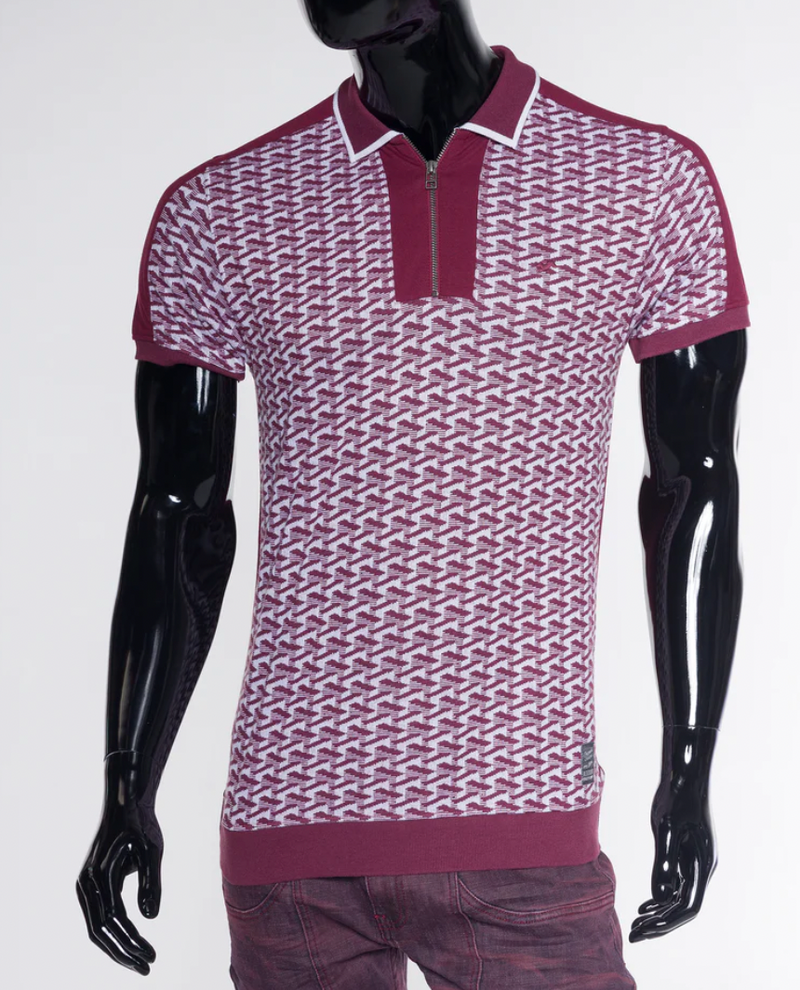 A Tiziano Buddy | Men's Quilted Jacquard Knit Polo (PORT)