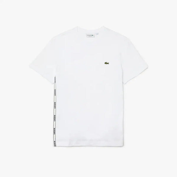 LACOSTE Men's Branded Bands Crew Neck Cotton T-Shirt (White)