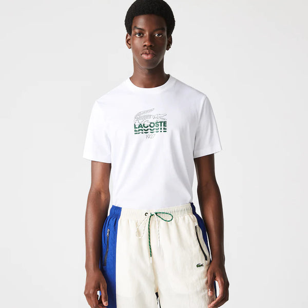 LACOSTE Men's Crocodile Branding Crew Neck Cotton T-Shirt (White)