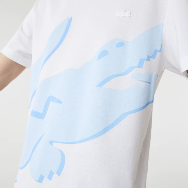Lacoste Men's Crocodile Print Crew Neck Stretch Organic Cotton T-Shirt (White)