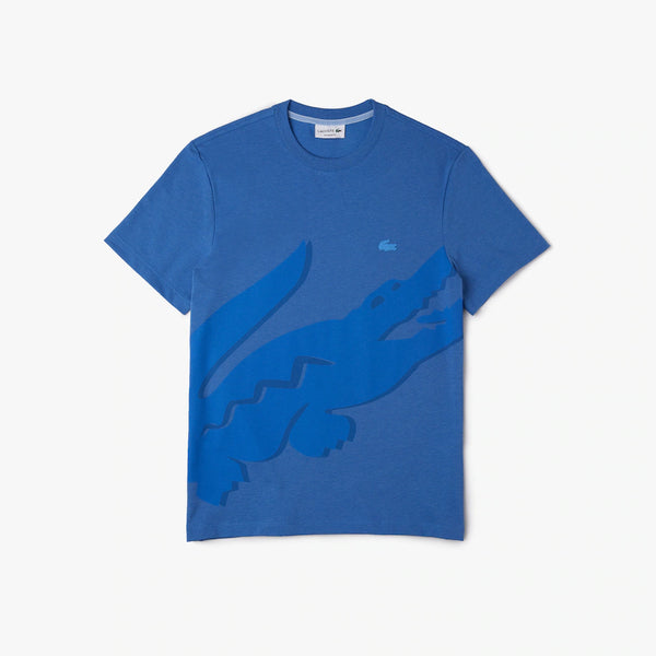 Lacoste Men's Crocodile Print Crew Neck Stretch Organic Cotton T-Shirt (BLUE)