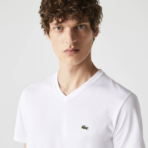Lacoste Men's V-neck Pima Cotton Jersey T-shirt (White)