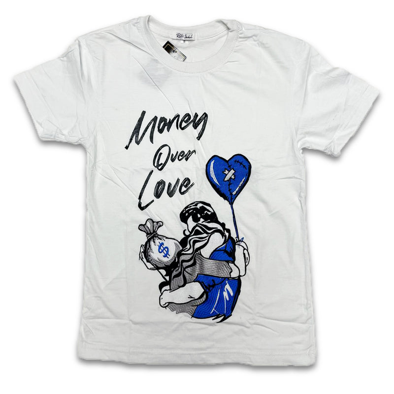Retro Label Money Over Love Shirt (Retro 1 KO Storm Blue)